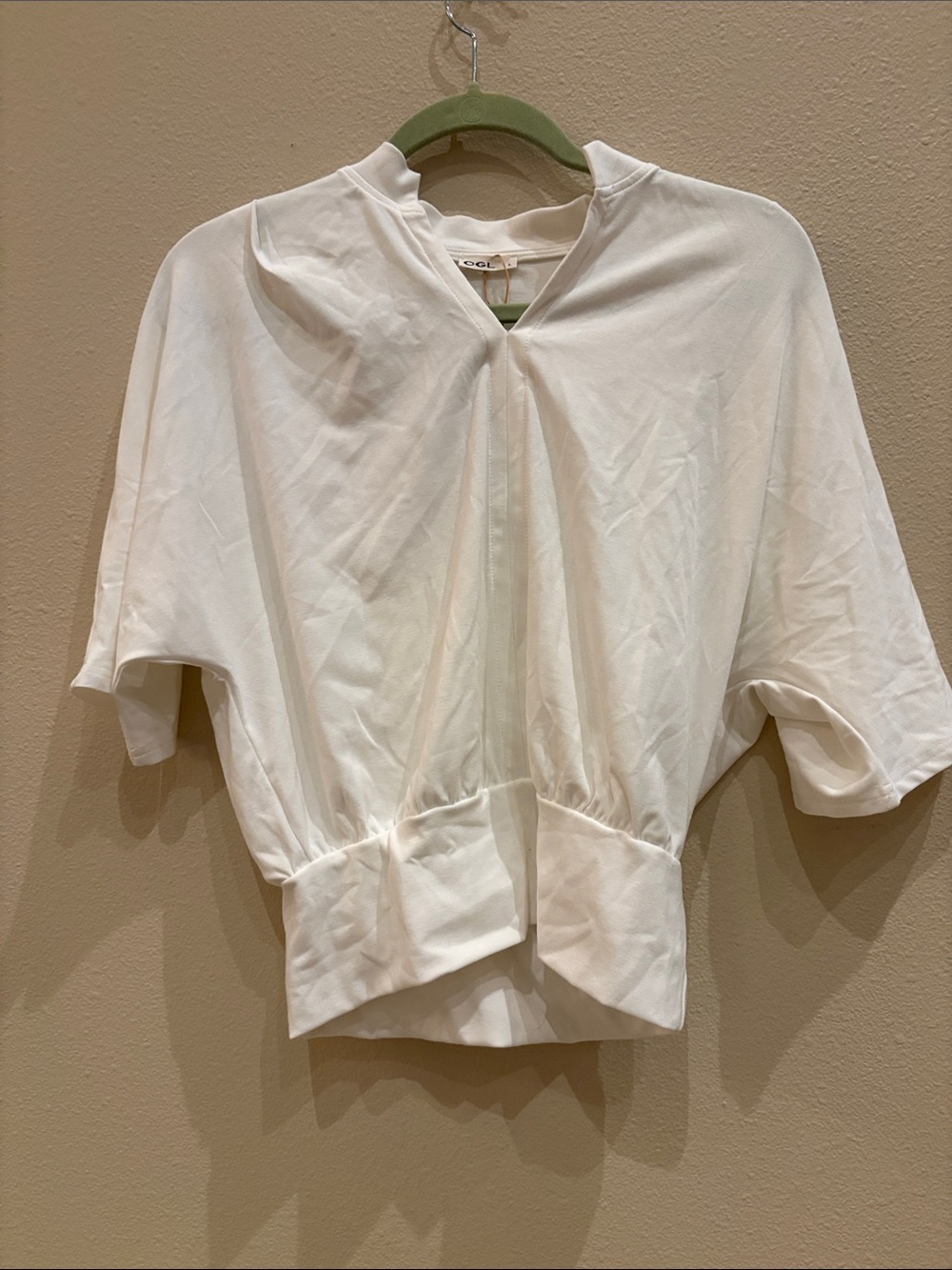 OGL White Short-Sleeve Gathered Hem Top NWT